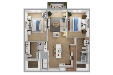 Floor plan for 2 beds, 2 baths, 1000 sqft